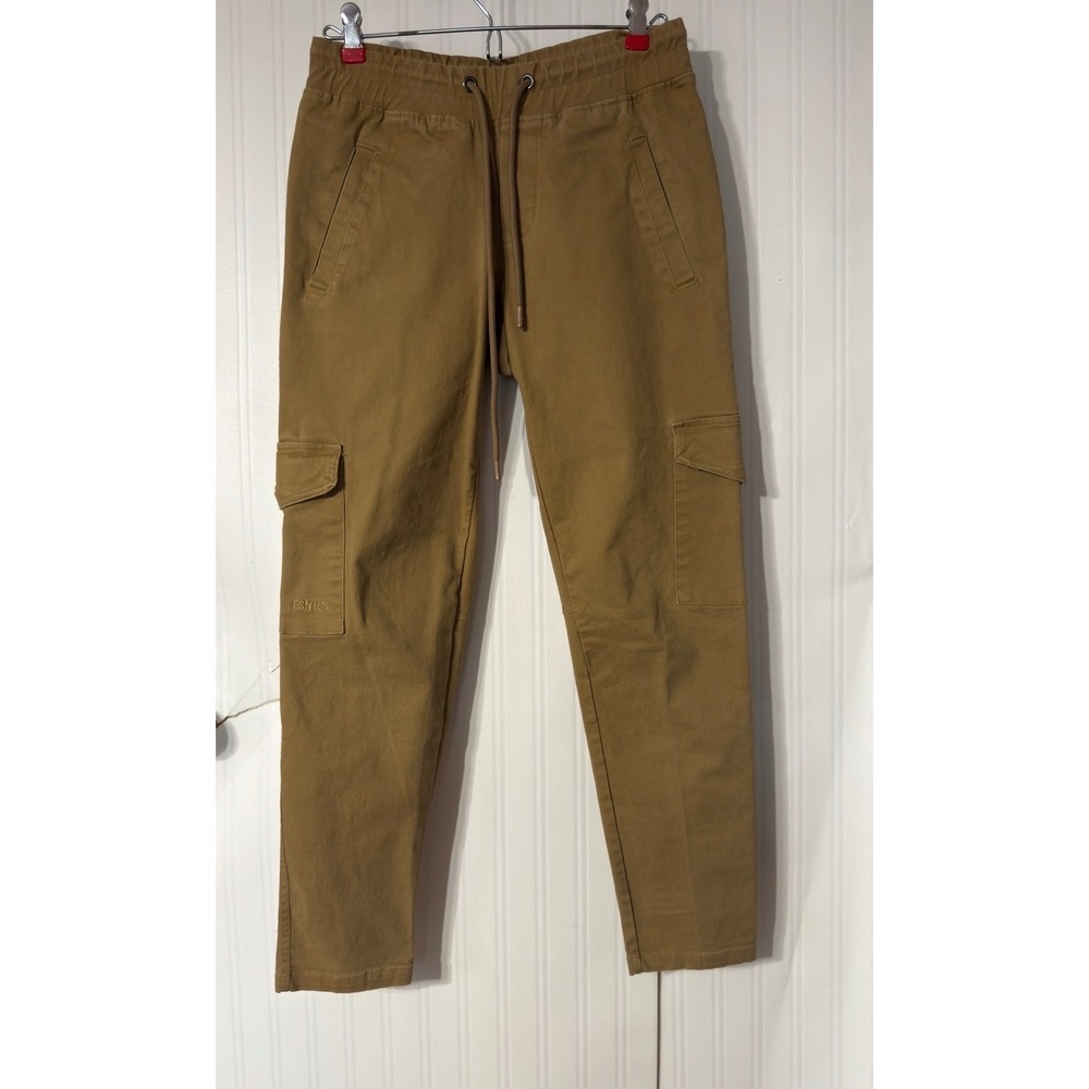 ESNTLS Mens‎ Cargo Jogger Pants Tan Khaki Stretch Utility Slim Tapered Size S